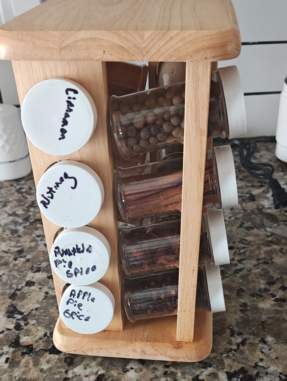 Spice Rack with Glass Jars in Natural Wood - Unbranded